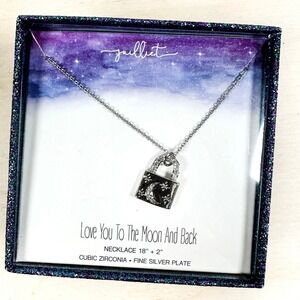 Juilliet Love you to the Moon and Back Lock Necklace Gift NIB Silver‎ Plated 18"